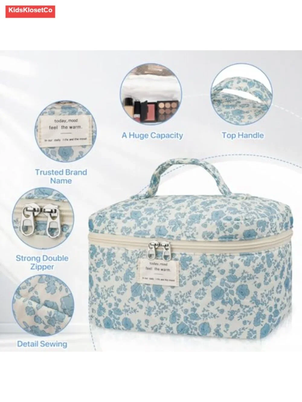 Large Floral Quilted Makeup Bag Cosmetic Travel Toiletry Organizer
